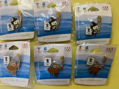 Vancouver Olympics Pins Wholesale Lot 6 Mascot Quatchi Miga Torch Red Mitten $5 • $27.95