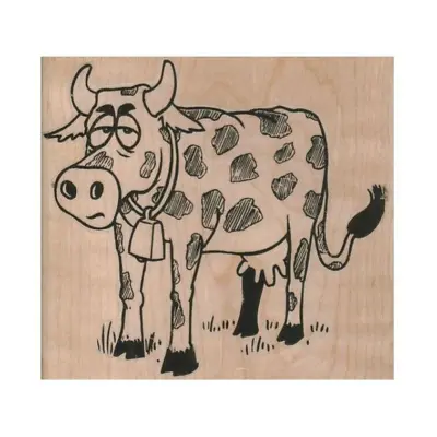 Mounted Rubber Stamp SLEEPY COW Farm Ranch Cow Bell Funny Lg Cute Animal • $16.74