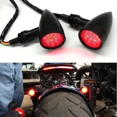 Motorcycle Black Bullet LED Brake Running Turn Signal Tail Light For Bobber Cafe • $21.69