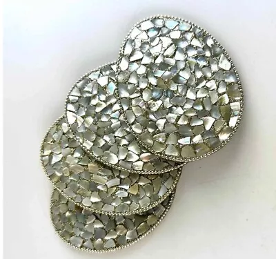 Easter Pier 1 Abalone Shell Coasters 4 Silver Beaded Trim And Black Backing (36) • $19.50