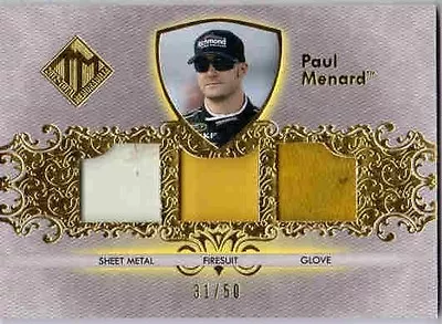 PAUL MENARD 2012 Total Memorabilia Gold Race Glove Firesuit Sheet Metal 31/50  ( • $10.35