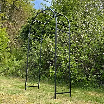 Metal Garden Arch Arbour 209cm Black Archway Support For Roses Inc Ground Spikes • £59.99