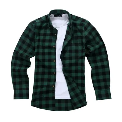 Mens Flannel Casual Shirt Tartan Lumberjack Vintage Green Black Plaid SML -3XL • £19.95