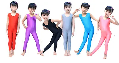 Kids Sleeveless Dance Gymnastics Catsuit All In One Unitards Leotard Lycra • £13.59