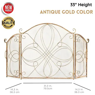 Elegant Fireplace Screen Spark Guard Gate Metal Scroll Antique Look Gold Color • $141.35