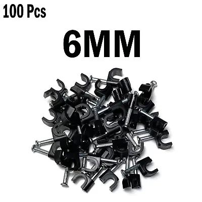 BLACK ROUND COAX CABLE CLIPS 4 5 & 6mm FIXING NAIL IN BULK PACK FOR WIRES UK • £2.50