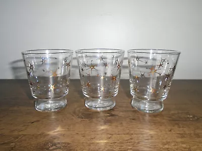 Libbey Cocktail Footed Glasses Mid Century Gold Atomic Starburst Barware 1960s • $30
