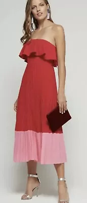 $265 Aidan Mattox Red Pleated Tea Dress Strapless Flouncy Popover Size 0 • $85