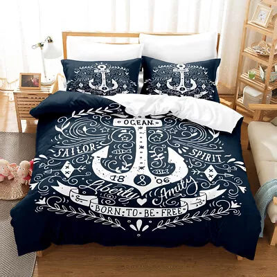 Nautical Themed Anchor Print Stylish Modern Decorative Home Bedding Set • £43.19