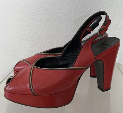 Sz.38 90’s MIU MIU Platform Slingback Heels Pump Retro  US Sz 7.5 • $220