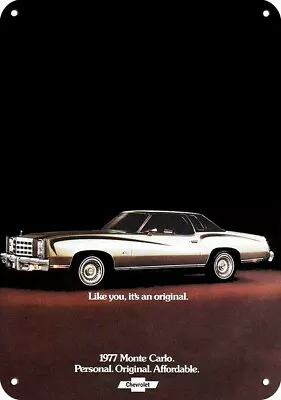 1977 CHEVROLET CHEVY MONTE CARLO Sports Car DECORATIVE REPLICA METAL SIGN • $24.99