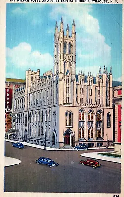 Syracuse New York Mizpah Hotel And First Baptist Church Linen Postcard • $4.98