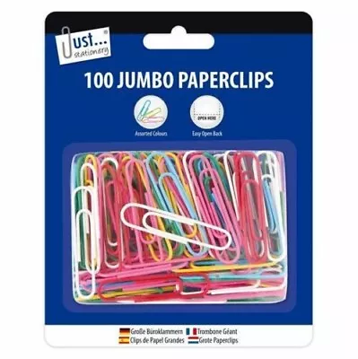 Pack Of 100 Jumbo Large Coloured Paper Clips Office School Stationery SALE • £4.98