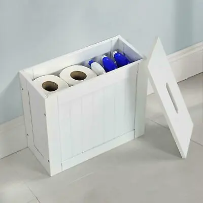 White Wooden Laundry Bathroom Storage Unit Cleaning Toiletries Tidy Box • £22.90