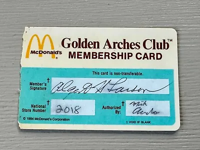 Vintage 1984 McDonald's Golden Arches Club Membership Card Topeka Lawrence KS • $5.99
