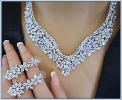 White Sapphire AAA Gemstone Ladies 925 Silver Necklace Earring Set Party Wedding • $194