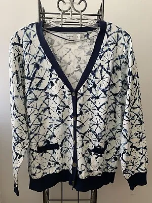 THAKOON For Target Cotton Shibori Tie Dye Navy Blue White Cardigan Top 1X 48  • $19.99