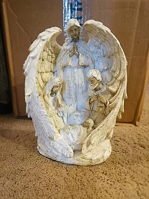 Vintage Guardian Angel With Holy Family White Gold 11 Inch • $49