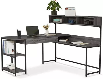 HEAO L-Shaped Corner Desk With Multiple Shelves And Drawer Space-Saving Computer • $129.64