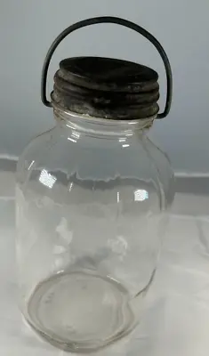 Vintage 2 Qt Pickle Jar W Wire Bale Handle Primitive Zinc LId Jar • $14.99