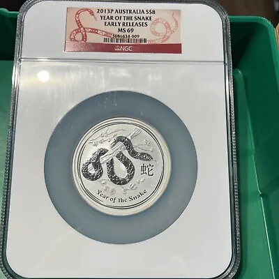 2013 P Silver Australia $8 Lunar Year Of The Snake 5 Oz Coin Ngc Mint State 69 • $265