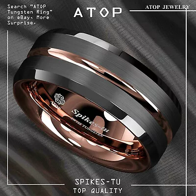 8mm Black Brushed Rose Gold Plated Metal Tungsten Ring ATOP Men Wedding Band • $15.29