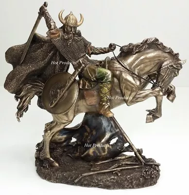 10  NEW VIKING WARRIOR Rearing On Horse Statue / Sculpture Antique Bronze Finish • £113.73