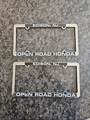 Set Of 2 Drive Open Road Honda License Plate Metal Frame Chrome. • $14.99