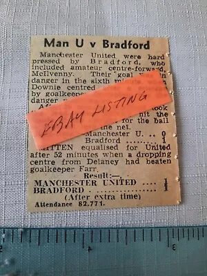 1948/49 Man Utd 1 Bradford Park Avenue 1 FA Cup 4th Round Small Press Cutting • £1.99