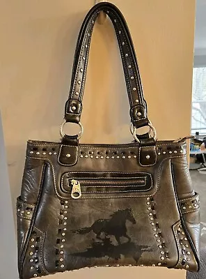 MONTANA WEST Concealed Carry Purse And Horse Print Western Studded Pewter • $29.99