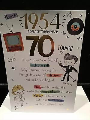 70th Birthday Card Male Year And Decade You Were Born 1954 9 X6  Age 70 Seventy • £3.99