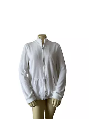 Merona Terry Cloth Zip Up Jacket Long Sleeve Pockets Mock Neck Size XL White • $10.29