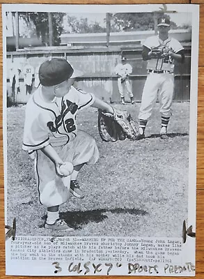 Johnny Logan Milwaukee Braves Shortstop Baseball With Son Before Game 1961 Photo • $10.38