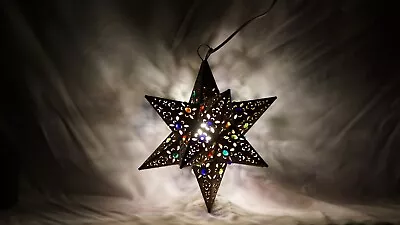 Moravian Star Pierced Metal Glass Pendant Light Lamp Hanging W/marbels 12 '' • $49.99