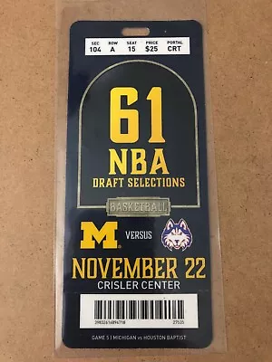 2019 Michigan Wolverines Vs Houston Baptist Basketball Plastic Ticket Stub • $9.99