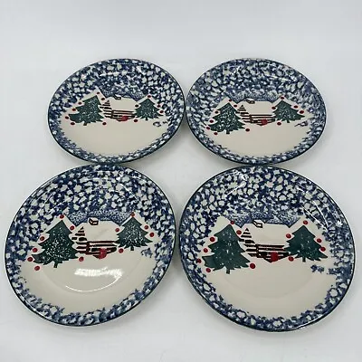 Vintage Tienshan Folkcraft Cabin In The Snow Set Of 4 Salad Dessert Plates 7.5  • $10