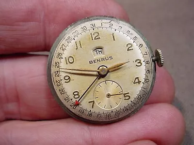 Vintage Mans 17j Manual Wind Benrus Calendar Wrist Watch Movement 4 Parts CE-3 • $9.99