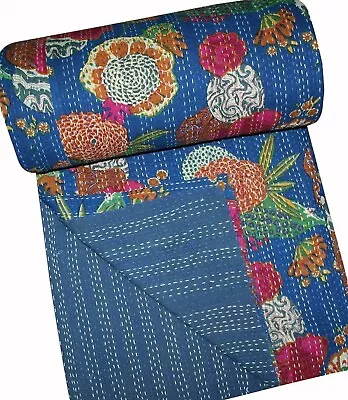 Cotton Blanket Gudari Indian Kantha Quilt Vintage Handmade Bedspread Throw Twin • $20.49