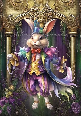 Mardi Gras Rabbit A Designer MULTI-SIZE Cotton Fabric Quilt Block • $14.75