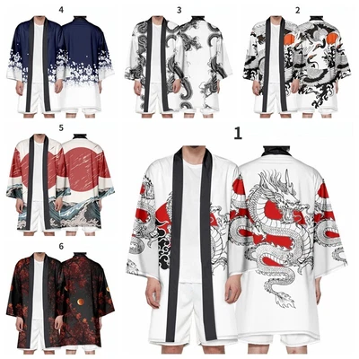 Mens Ethnic Cardigan Open Front Japanese Style Kimono Yukata Retro Long Robe New • £21.41
