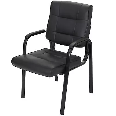 Classic Black Leather Office Chair Guest Reception Solid Metal Armchair Simple • $52.58