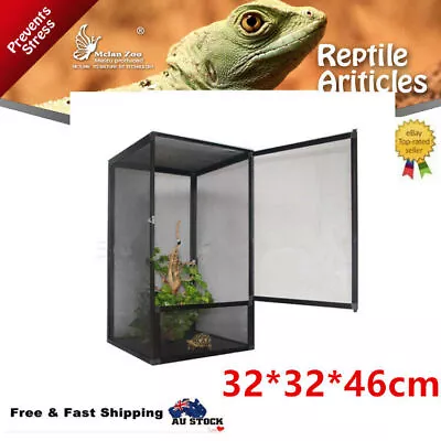 Aluminium Reptile Enclosure Lizard Breeding Box Assembled  Terrarium Mesh Black • $85.50