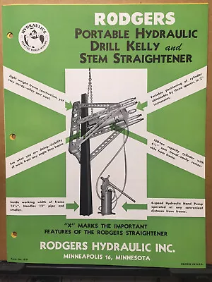 Vtg Rodgers Hydraulic Catalog 1950 Drill Kelly Stem Straightener Machine Tools • $16.98