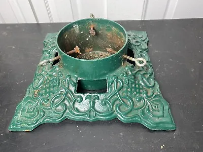 $24.99 • Buy Vtg 15  Heavy Cast Iron Christmas Tree Stand Green Holiday Industrial Modern Art