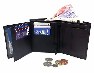 Mens RFID BLOCKING Real Leather Wallet Credit Card Holder Coin Purse Black • £4.95