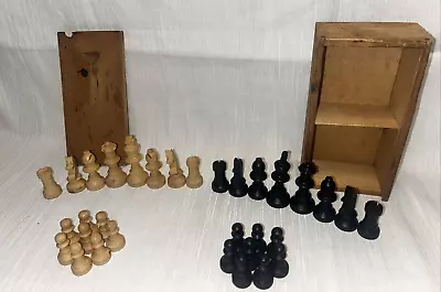 Vintage E. S. Lowe Chessmen Hand Carved Made In France In Original Box Complete • $50