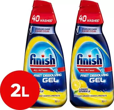 2 X Finish All In 1 Max Dishwashing Gel Lemon 1L+Fast Dissolving Grease Remover • $101