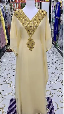 Sale!! Moroccan Dubai  Kaftan Abaya Fancy Long Zari Crystal Bedded Work Dresses • $57.32