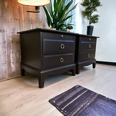 Vintage Stag Minstrel Bedside Tables Cabinets Painted Fusion Coal Black (Ready) • £415