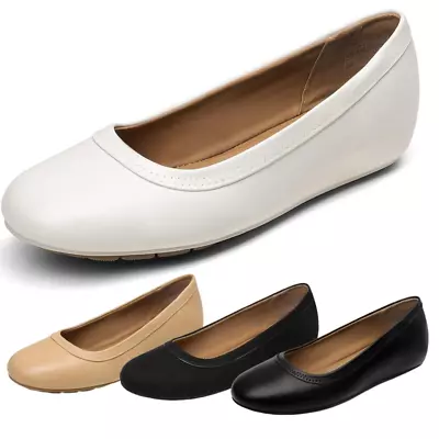 Women Slip On Flat Shoes Low Wedge Round Toe Comfortable Ballet Flat Shoes • $15.99